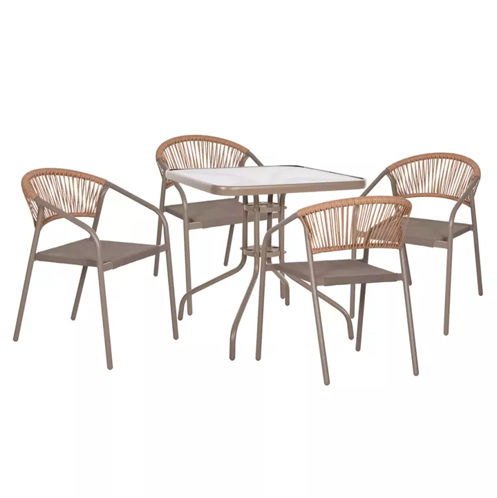OUTDOOR DINING SET 5PCS FIGO HM10880.04 METALLIC TABLE & ARMCHAIRS IN CHAMPAGNE COLOR