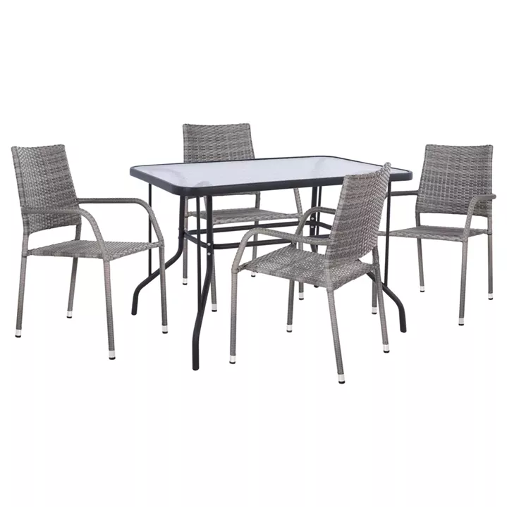 OUTDOOR DINING SET 5PCS ADAM HM10873.02 METAL & WICKER IN GREY