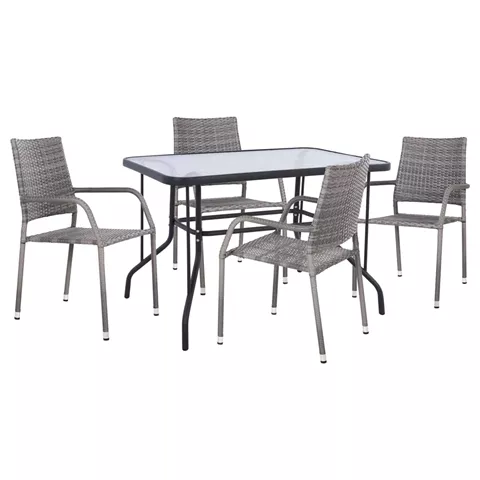 OUTDOOR DINING SET 5PCS ADAM HM10873.02 METAL & WICKER IN GREY