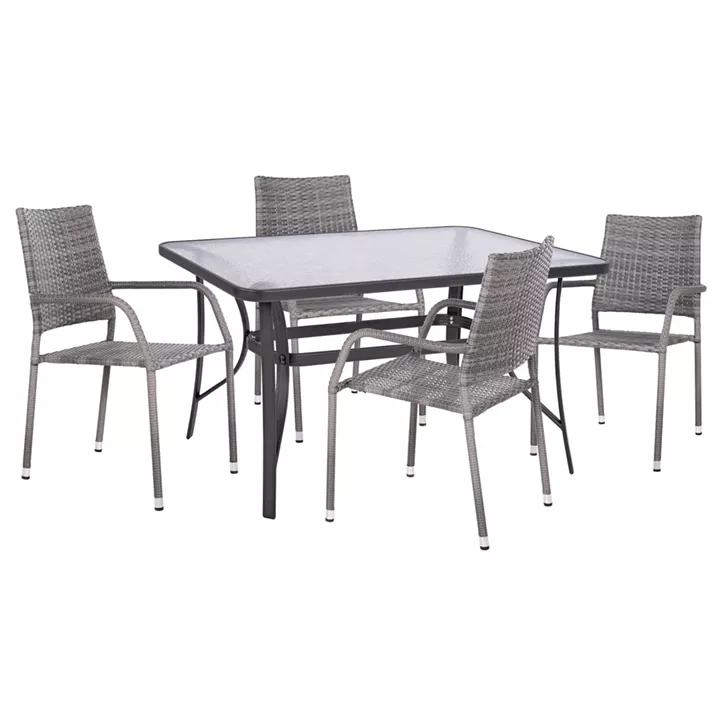 OUTDOOR DINING SET 5PCS BRUNO HM10874.02 METAL & WICKER IN GREY