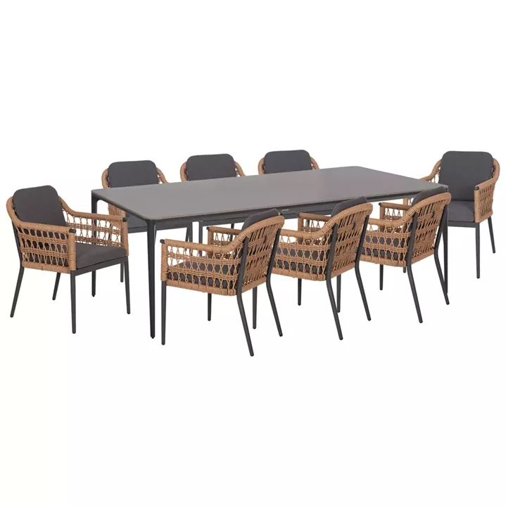 OUTDOOR DINING SET 9PCS STAD HM10865.01 GREY ALUMINUM-SINTERED STONE TOP-OLEFIN FABRIC