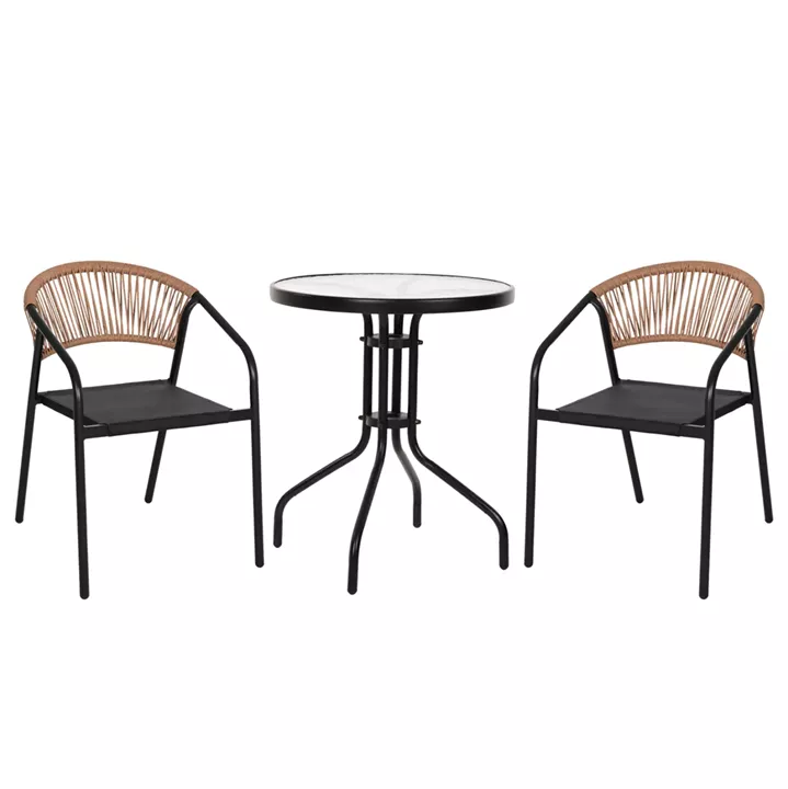 OUTDOOR 3PCS DINING SET LIMA HM10881.03 METAL & TEXTILENE IN BLACK (ROUND)