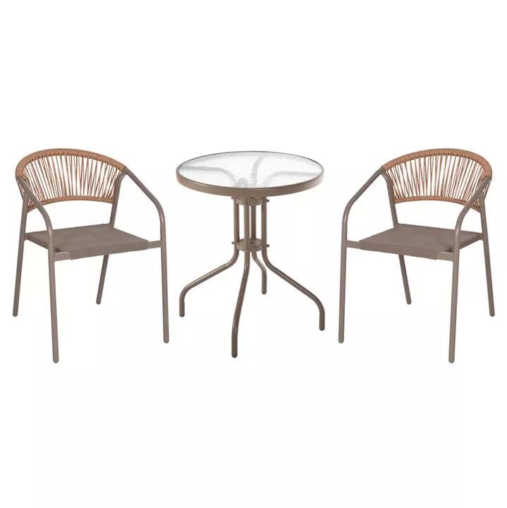 OUTDOOR 3PCS DINING SET LIMA HM10881.04 METAL & TEXTILENE IN CHAMPAGNE COLOR (ROUND)