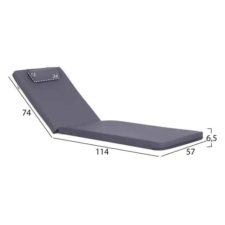 SUNBED CUSHION WITH HEADREST SIFNOS HM11234.31T - TEXTILENE 600g/m2 2x1 - GREY