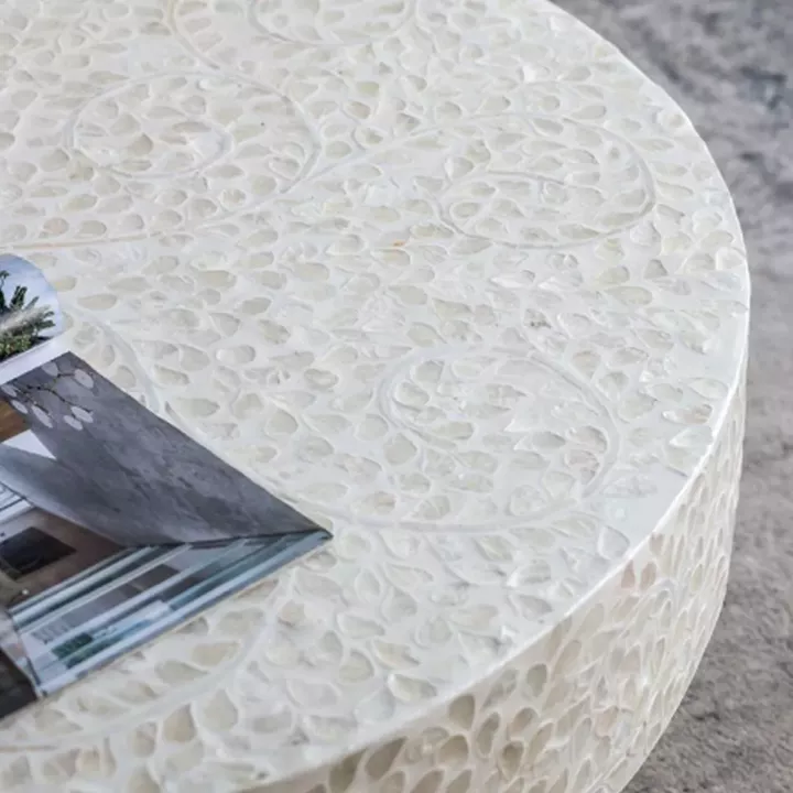 Artekko Ivory Τραπέζι Σαλονιού MDF Capiz Άσπρο Μπεζ (89x89x41)cm