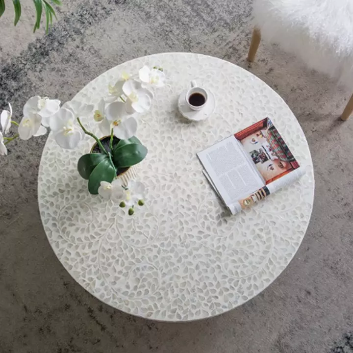 Artekko Ivory Τραπέζι Σαλονιού MDF Capiz Άσπρο Μπεζ (89x89x41)cm