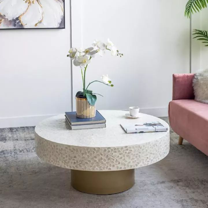 Artekko Ivory Τραπέζι Σαλονιού MDF Capiz Άσπρο Μπεζ (89x89x41)cm