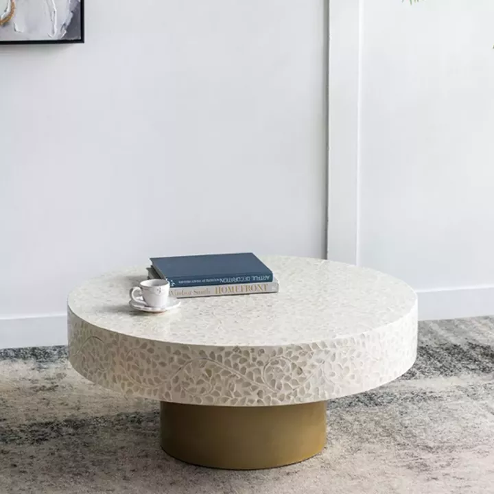 Artekko Ivory Τραπέζι Σαλονιού MDF Capiz Άσπρο Μπεζ (89x89x41)cm