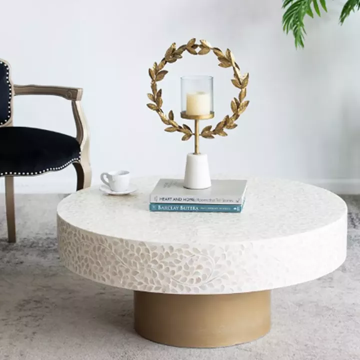Artekko Ivory Τραπέζι Σαλονιού MDF Capiz Άσπρο Μπεζ (89x89x41)cm