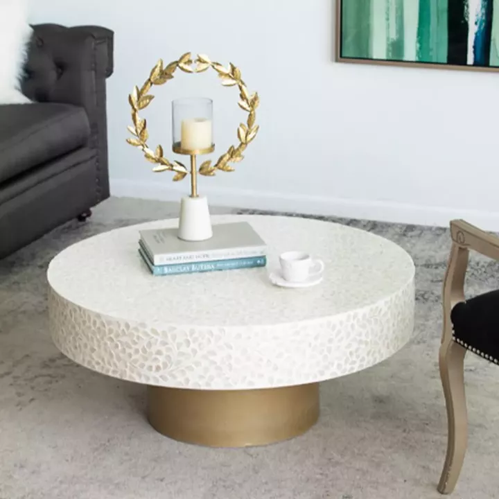 Artekko Ivory Τραπέζι Σαλονιού MDF Capiz Άσπρο Μπεζ (89x89x41)cm