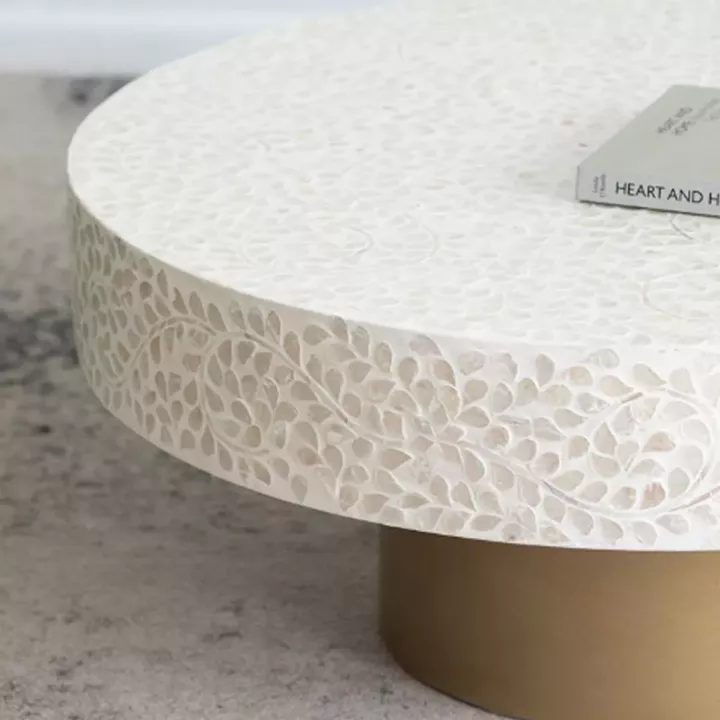 Artekko Ivory Τραπέζι Σαλονιού MDF Capiz Άσπρο Μπεζ (89x89x41)cm