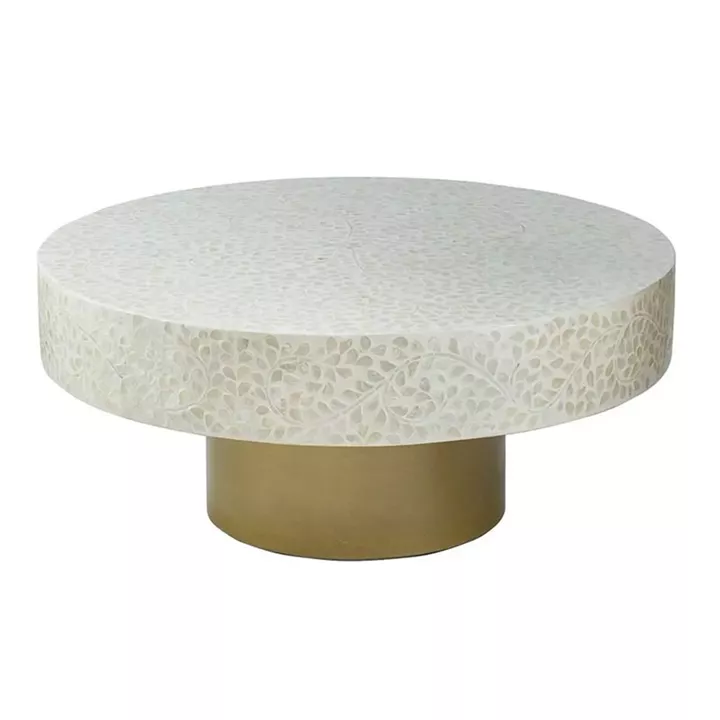 Artekko Ivory Τραπέζι Σαλονιού MDF Capiz Άσπρο Μπεζ (89x89x41)cm