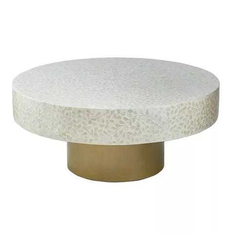 Artekko Ivory Τραπέζι Σαλονιού MDF Capiz Άσπρο Μπεζ (89x89x41)cm