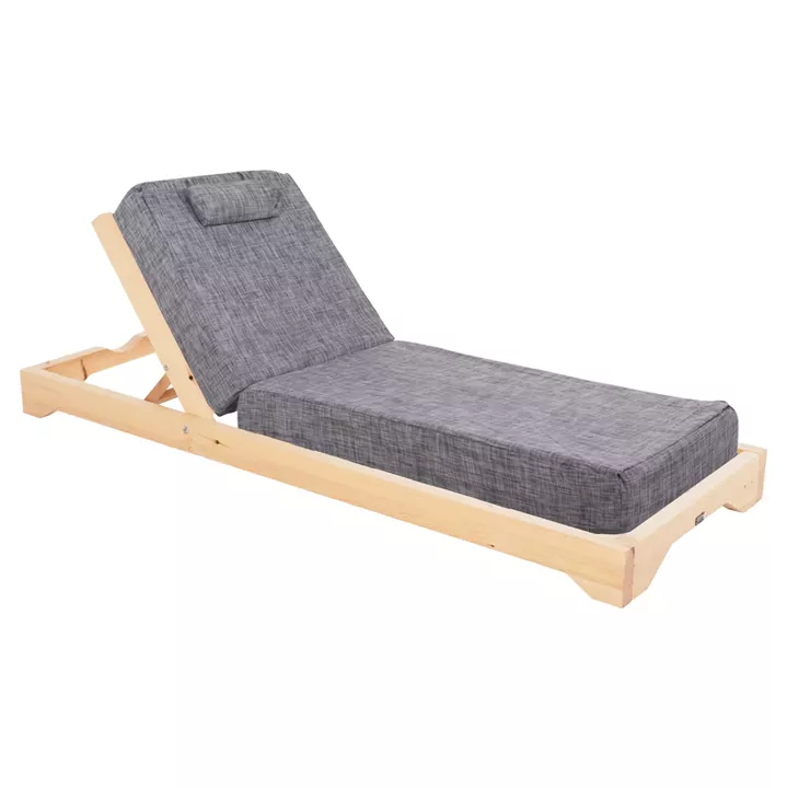 BEACH LOUNGER LOW IKARIA HM10623.05 PINE WOOD IN NATURAL COLOR-GREY TEXTILENE-CUSHION 20cm