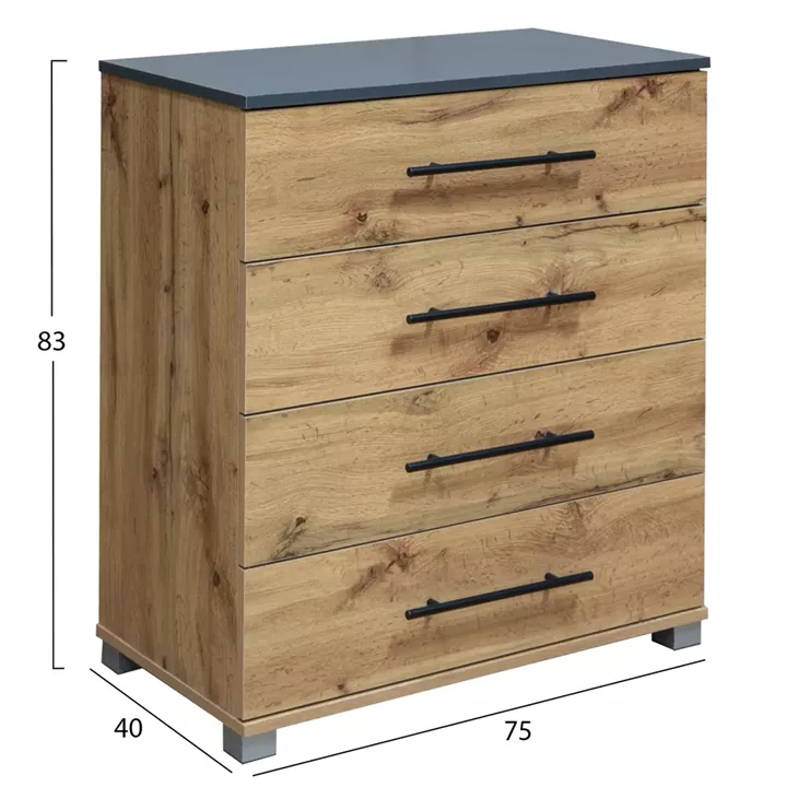 SET CHEST OF (4) DRAWERS WITH WALL MIRROR CARYS HM10889.12 MELAMINE IN NATURAL WOOD COLOR