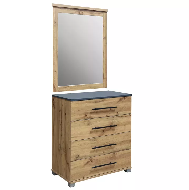 SET CHEST OF (4) DRAWERS WITH WALL MIRROR CARYS HM10889.12 MELAMINE IN NATURAL WOOD COLOR