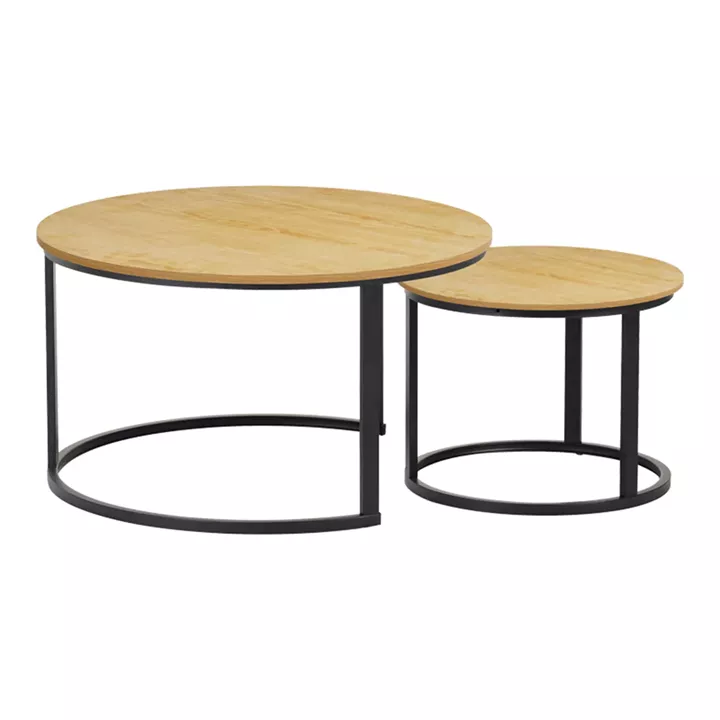 Coffee table Solme I pakoworld 2pcs in natural shade - black metal legs