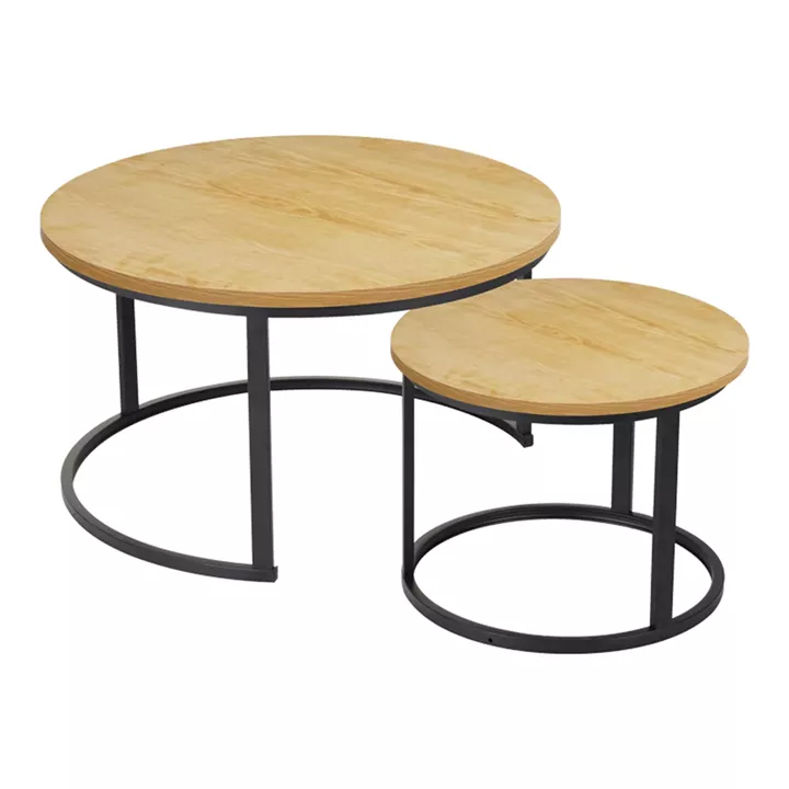 Coffee table Solme I pakoworld 2pcs in natural shade - black metal legs