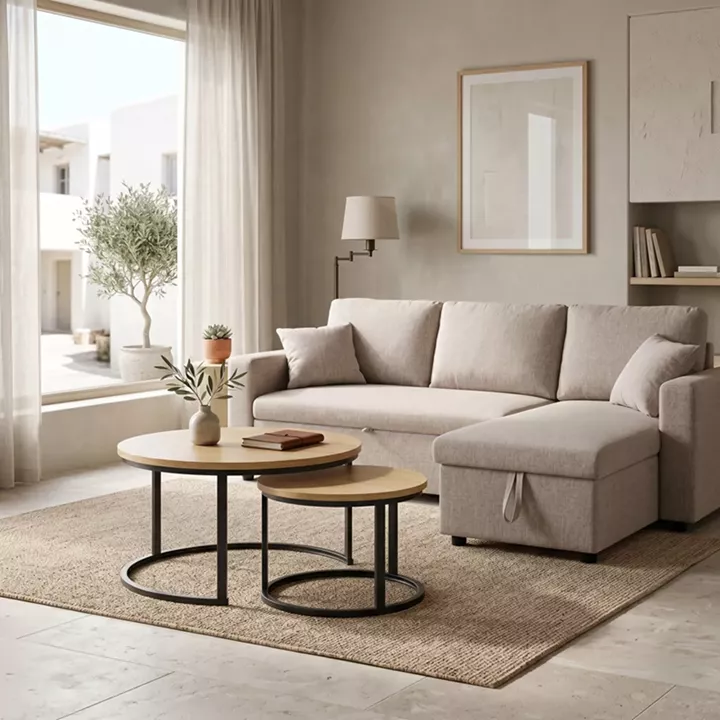 Coffee table Solme I pakoworld 2pcs in natural shade - black metal legs