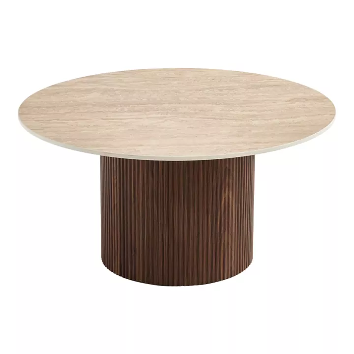 Sikulu pakoworld mdf walnut table - beige travertine finish D80x40cm