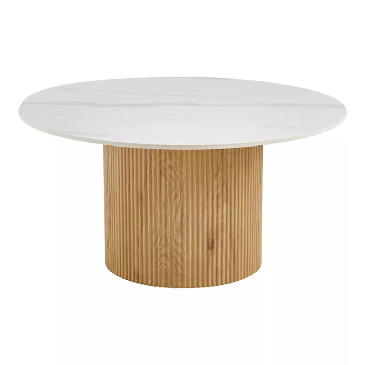 Sikulu pakoworld mdf oak table - white travertine finish D80x40cm