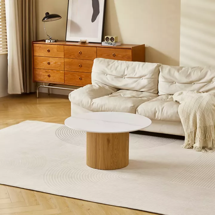 Sikulu pakoworld mdf oak table - white travertine finish D80x40cm