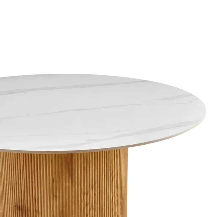 Τραπέζι Sikulu pakoworld mdf oak - λευκή όψη τραβερτίνας Φ125x77εκ