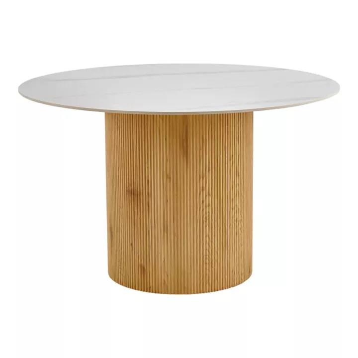 Τραπέζι Sikulu pakoworld mdf oak - λευκή όψη τραβερτίνας Φ125x77εκ