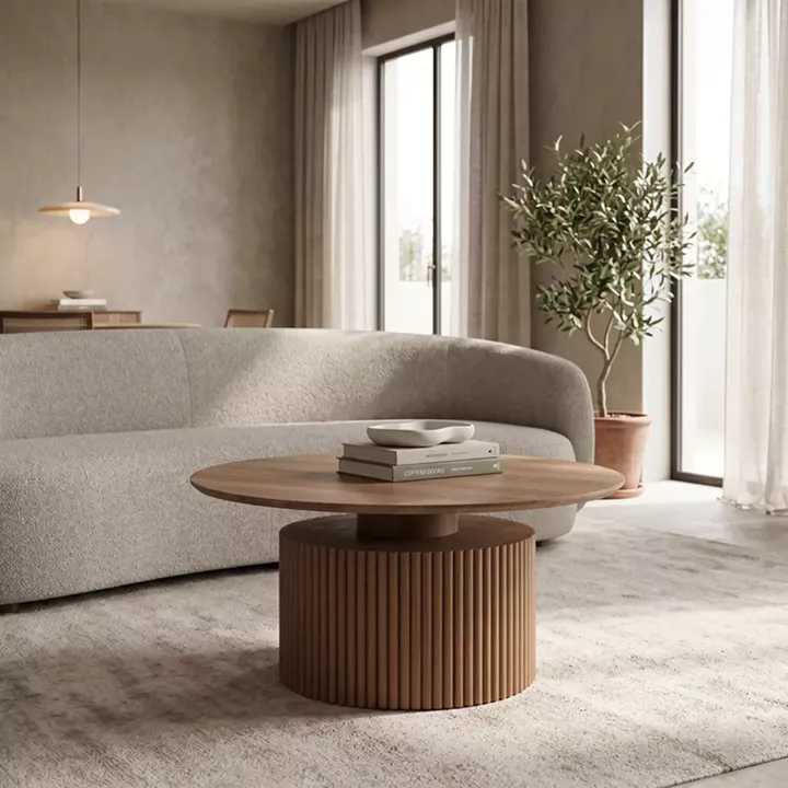 Τραπέζι σαλονιού Opols pakoworld mdf καρυδί Φ90x42εκ