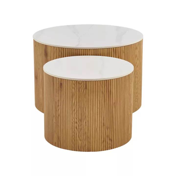 Coffee tables Nelba pakoworld 2pcs mdf oak - ceramic surface marble look