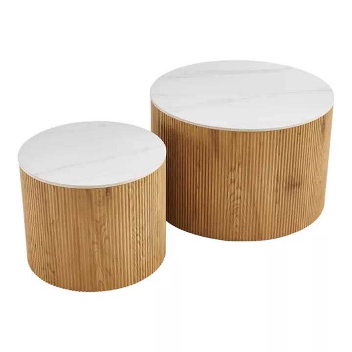 Coffee tables Nelba pakoworld 2pcs mdf oak - ceramic surface marble look