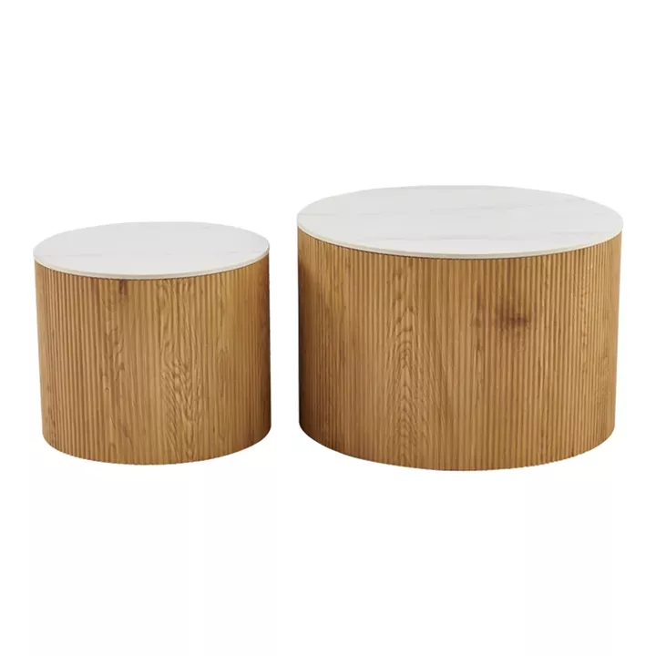 Coffee tables Nelba pakoworld 2pcs mdf oak - ceramic surface marble look