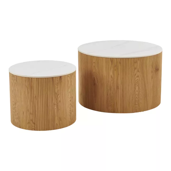 Coffee tables Nelba pakoworld 2pcs mdf oak - ceramic surface marble look