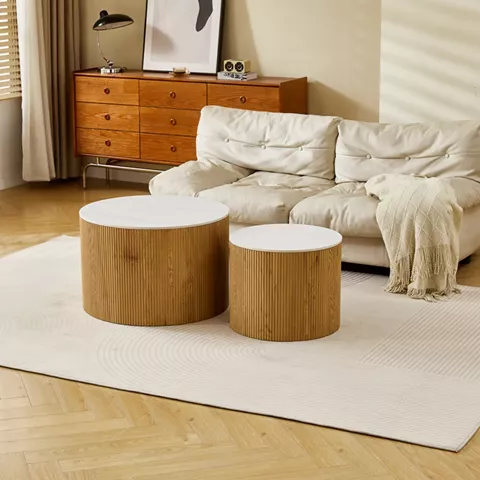 Τραπέζια σαλονιού Nelba pakoworld 2τμχ mdf oak - κεραμική επιφάνεια όψη μαρμάρου