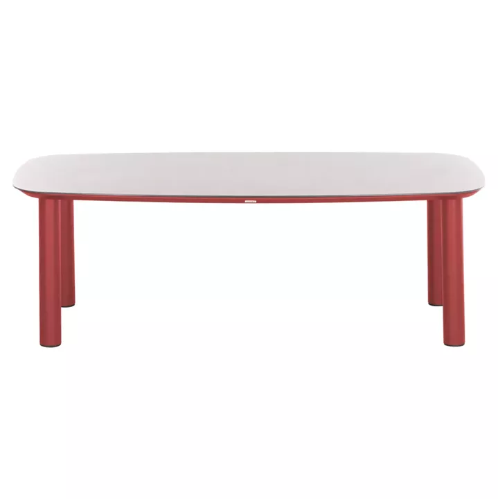 OUTDOOR DINING TABLE DOSUN ΗM6202.05 RED ALUMINUM-3D PRINT GLASS TOP IN LIGHT GREY 220x100x75H