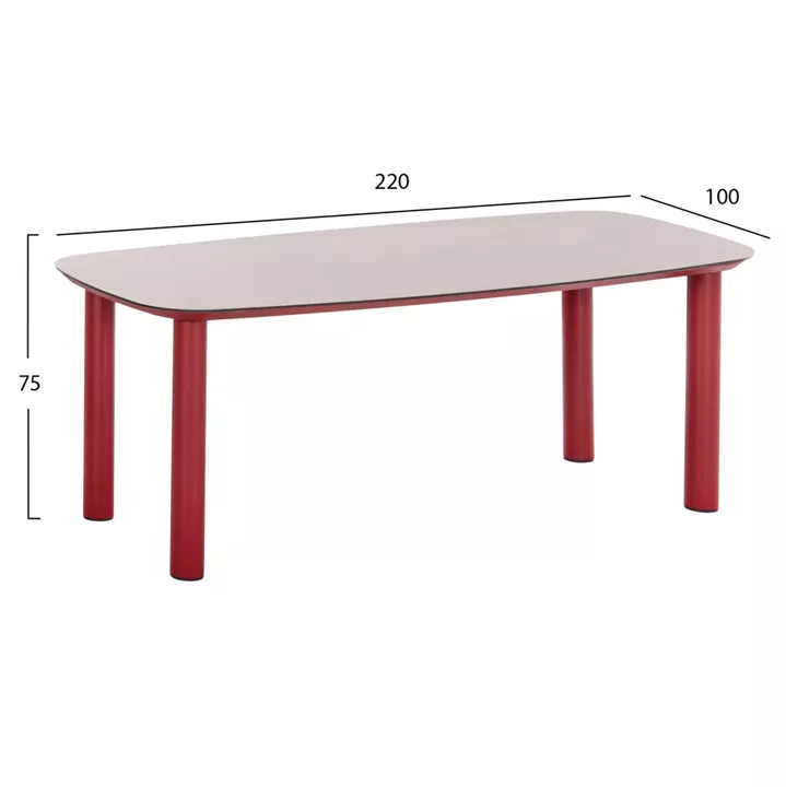 OUTDOOR DINING TABLE DOSUN ΗM6202.05 RED ALUMINUM-3D PRINT GLASS TOP IN LIGHT GREY 220x100x75H