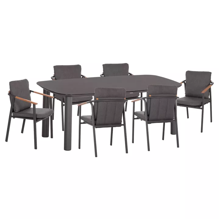 OUTDOOR DINING SET 7PCS SENTI HM10908.01 ALUMINUM & OLEFIN CUSHION COVERS---GREY