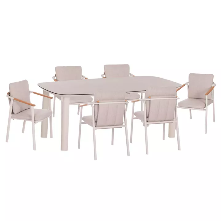 OUTDOOR DINING SET 7PCS SENTI HM10908.02 ALUMINUM IN CREAM WHITE & BEIGE OLEFIN CUSHION COVERS