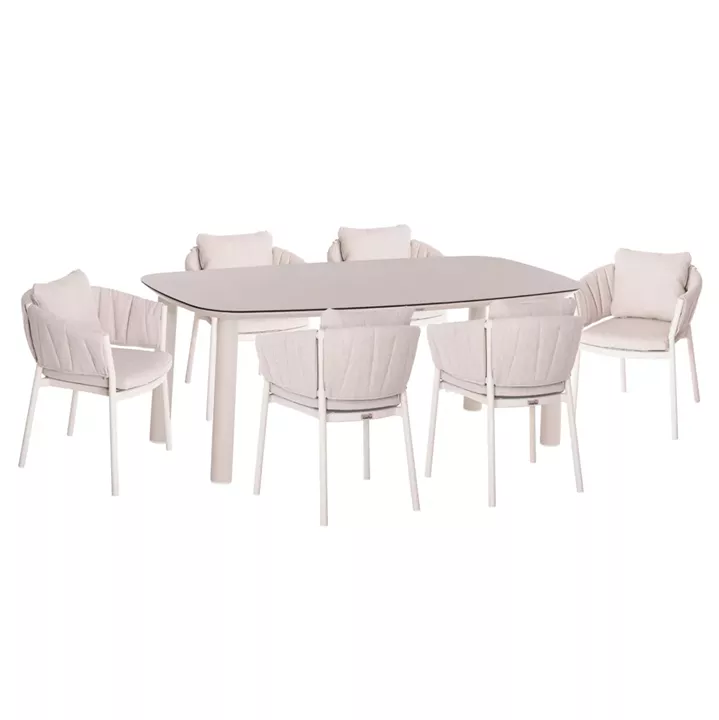 OUTDOOR DINING SET 7PCS SHANKS HM10909.02 ALUMINUM IN CREAM WHITE-BEIGE OLEFIN CUSHION COVERS