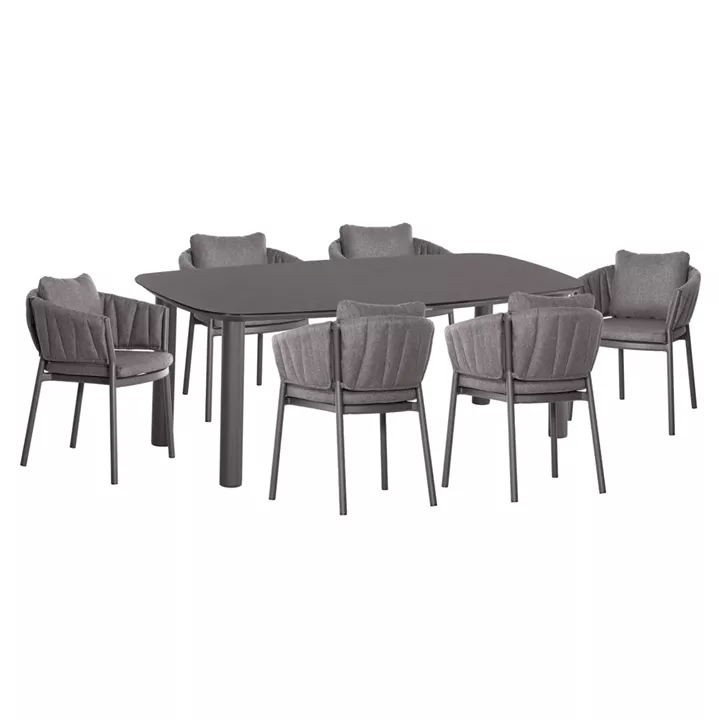 OUTDOOR DINING SET 7PCS SHANKS HM10909.01 ALUMINUM & OLEFIN CUSHION COVERS---GREY