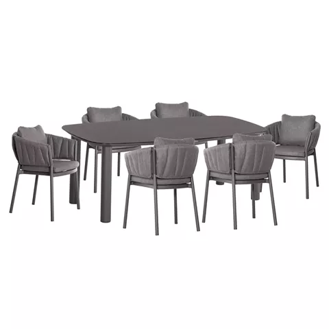 OUTDOOR DINING SET 7PCS SHANKS HM10909.01 ALUMINUM & OLEFIN CUSHION COVERS---GREY