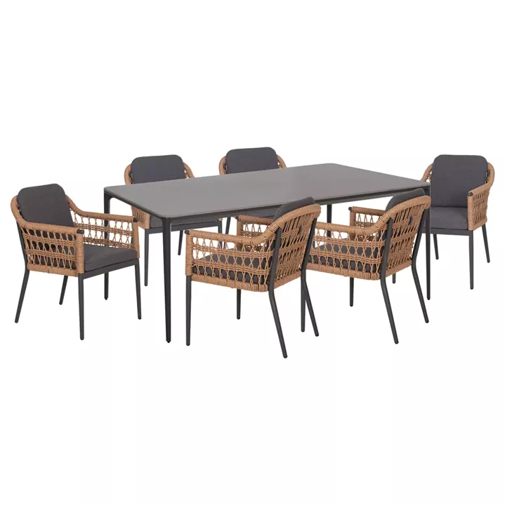 OUTDOOR DINING SET 7PCS STAD HM10863.01 GREY ALUMINUM-SINTERED STONE TOP-OLEFIN FABRIC
