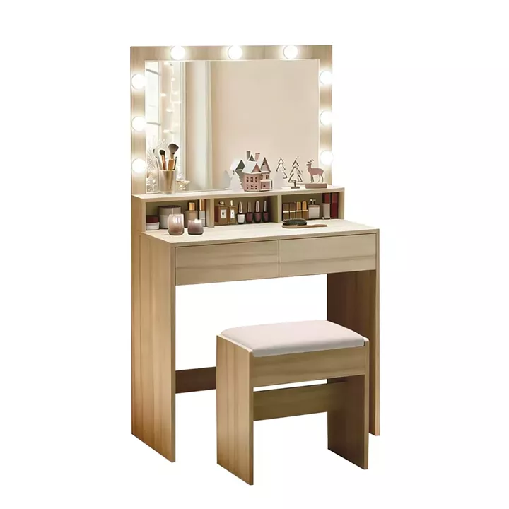 LUCY Set Τουαλέτα με Σκαμπό, Απόχρωση Sonoma, Καθρέπτης LED & θύρα USB