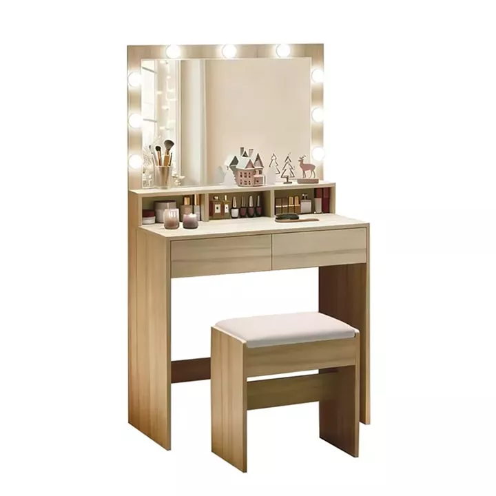 LUCY Set Τουαλέτα με Σκαμπό, Απόχρωση Sonoma, Καθρέπτης LED & θύρα USB