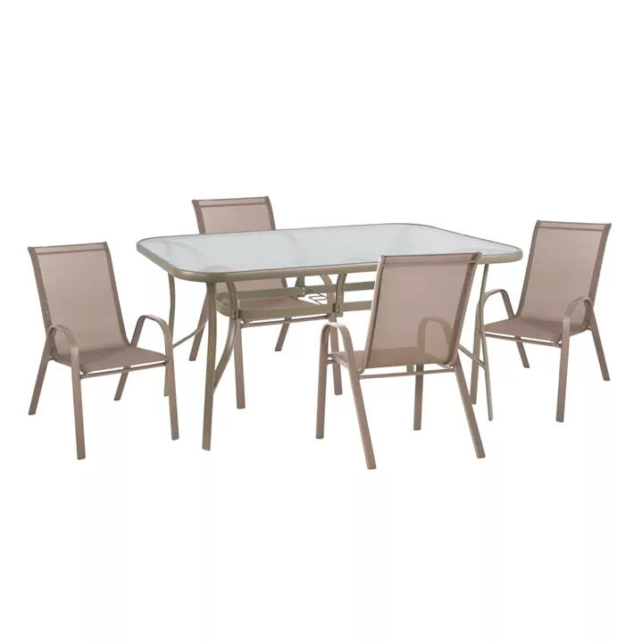 OUTDOOR 5PCS DINING SET LEON HM10882.14 TABLE & 4 ARMCHAIRS--CHAMPAGNE COLOR