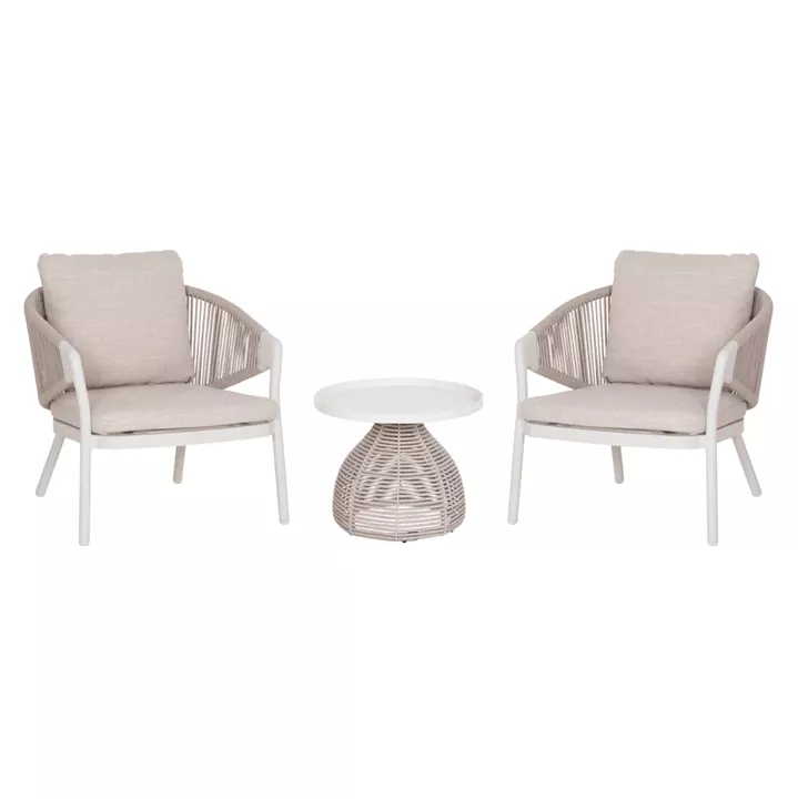 OUTDOOR 3PCS SET DRISCOLL HM10907.02 COFEE TABLE & 2 ARMCHAIRS--ALUMINUM IN CREAM WHITE
