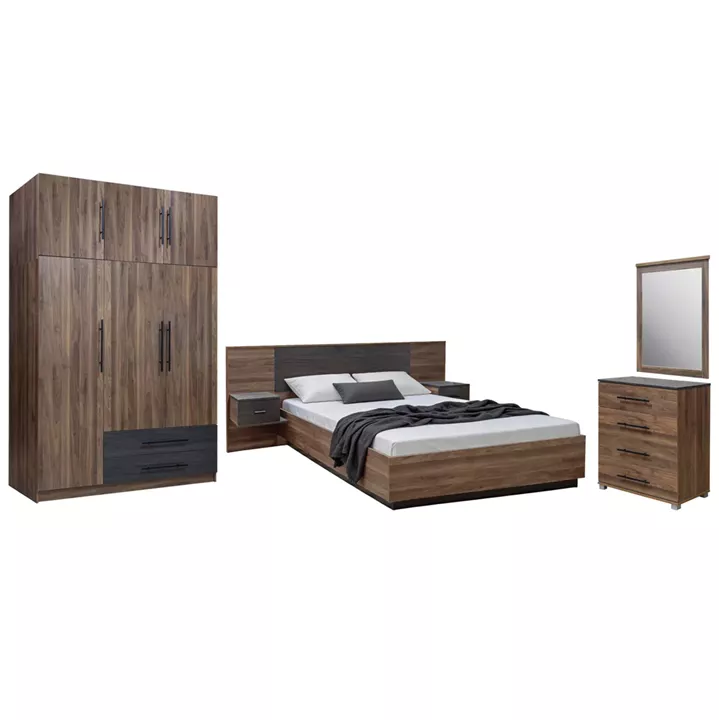 BEDROOM SET 5PCS CARYS HM10888.11 MELAMINE IN WALNUT COLOR