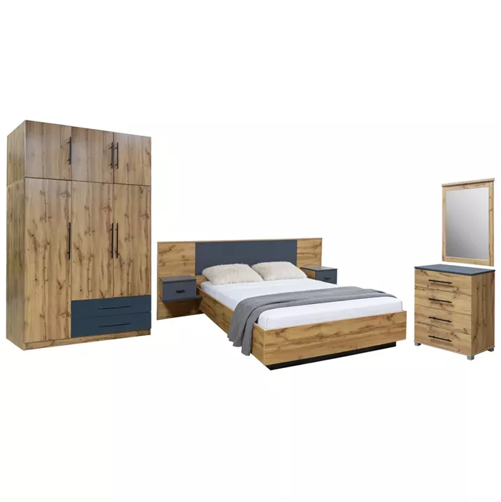 BEDROOM SET 5PCS CARYS HM10888.12 MELAMINE IN NATURAL WOOD COLOR/GREY
