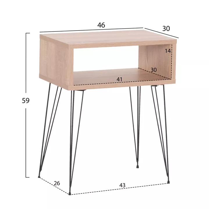 BEDSIDE STAND TODD HM18184.03 MELAMINE IN SONAMA COLOR-METAL LEGS IN BLACK 46x30x59Hcm.