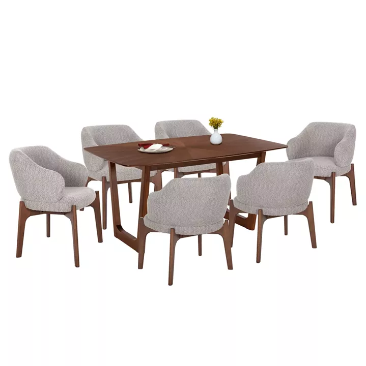 DINING SET 7PCS ABAI HM21338.02 TABLE MADE OF MDF--CHAIRS WITH BOUCLE FABRIC